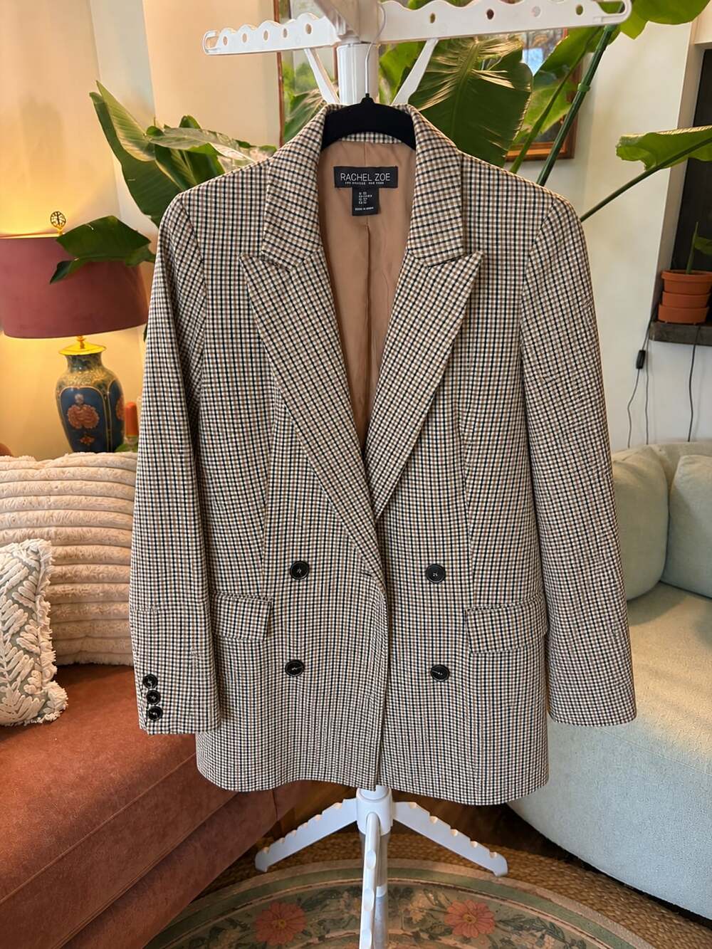 Rachel Zoe Los Angeles New York Double Breasted Plaid Blazer XS